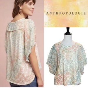 ANTHROPOLOGIE ERI + ALI BRIONY BATIK PRINT DOLMAN SLEEVE BLOUSE